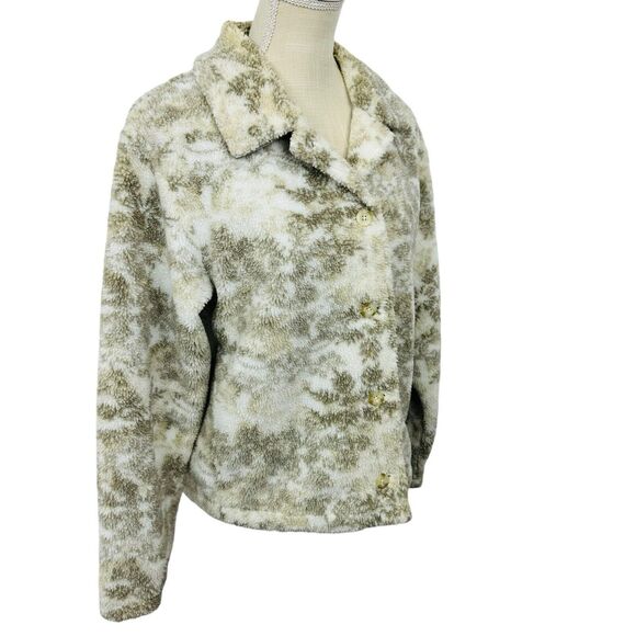 Woolrich Deep Pile Fleece Jacket Button Down Snowflake Womens Size M White Gray - Picture 8 of 10